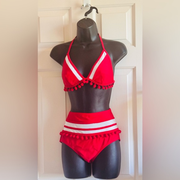Red and White Stripe Mesh Bikini - Picture 10 of 10